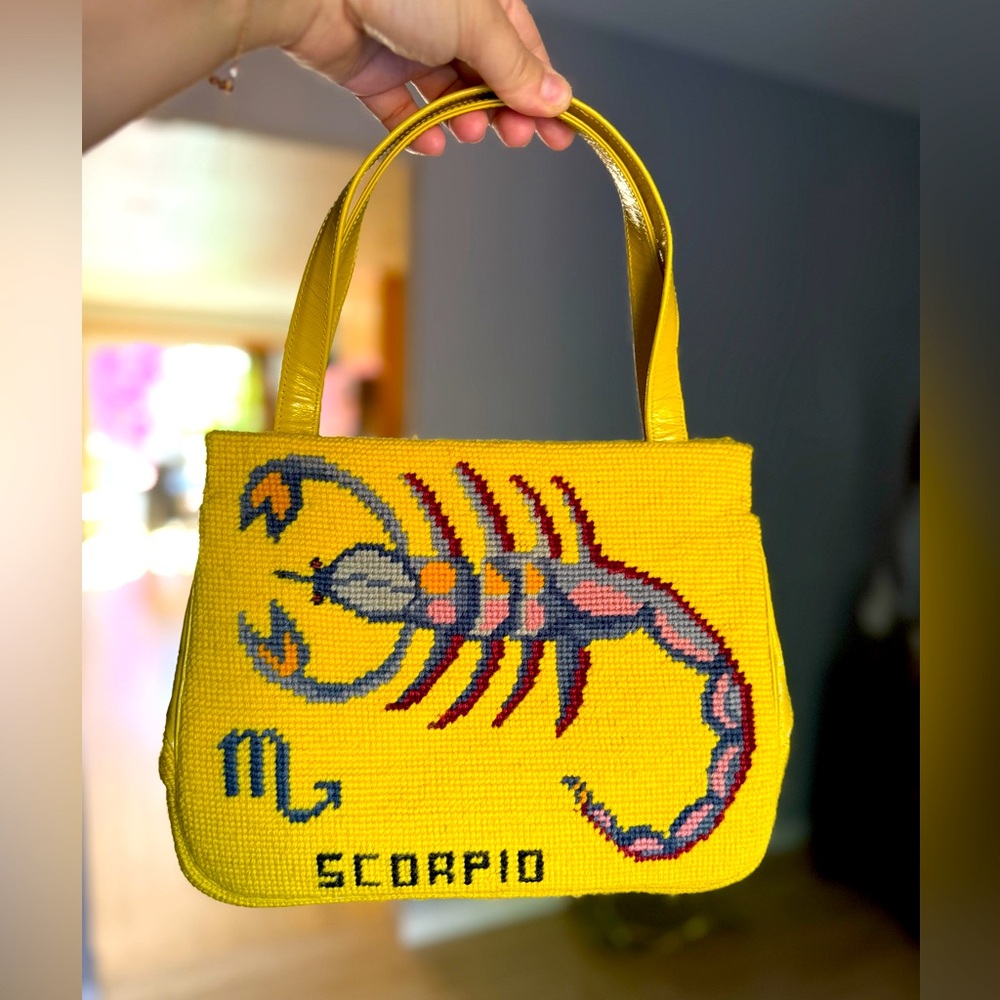 Bintage tapestry yellow scorpio leather bag